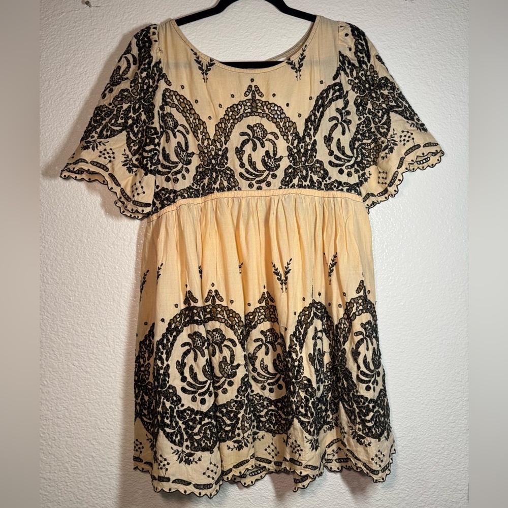 Floreat Cream and Black Embroidered Dress